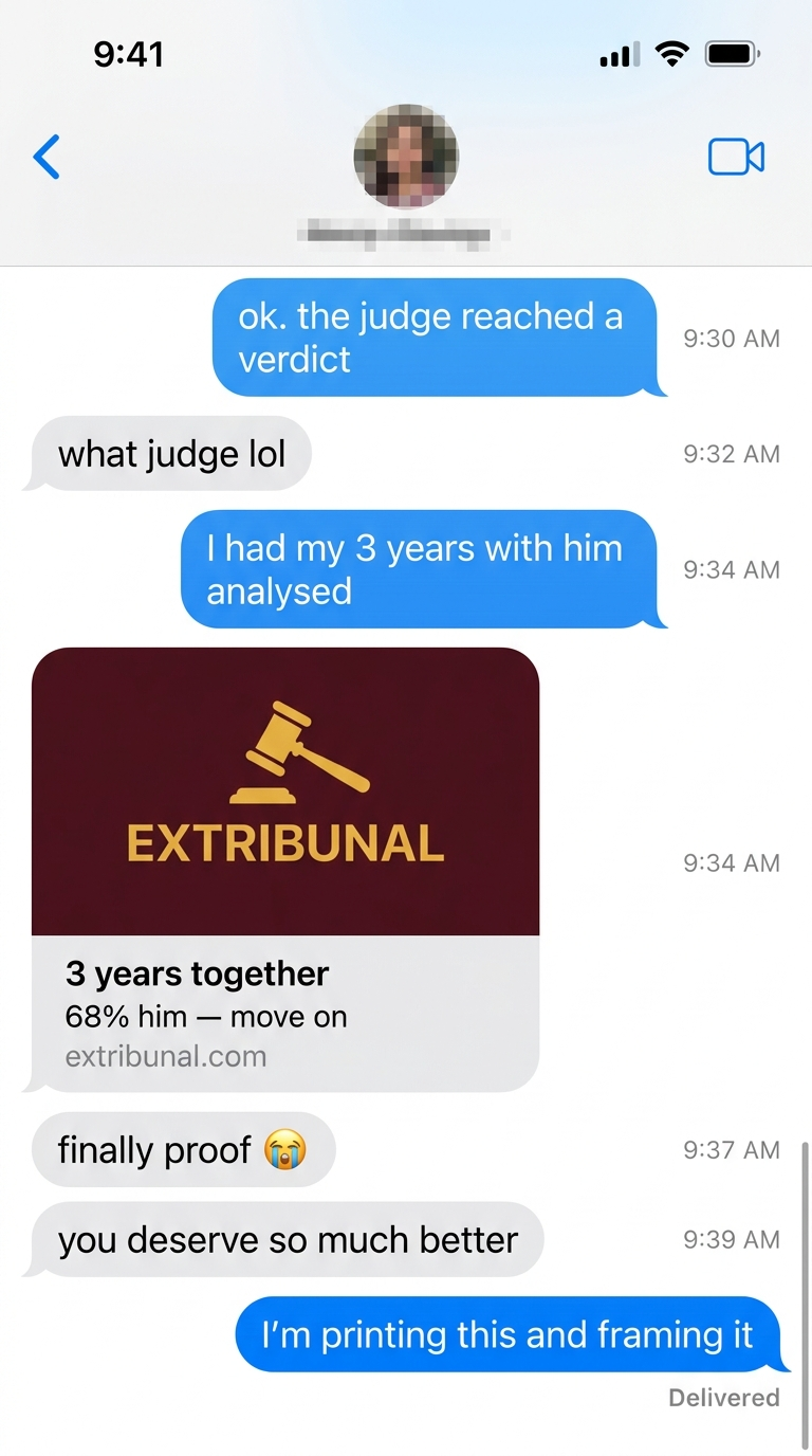 Verdict Extribunal partagé dans une conversation