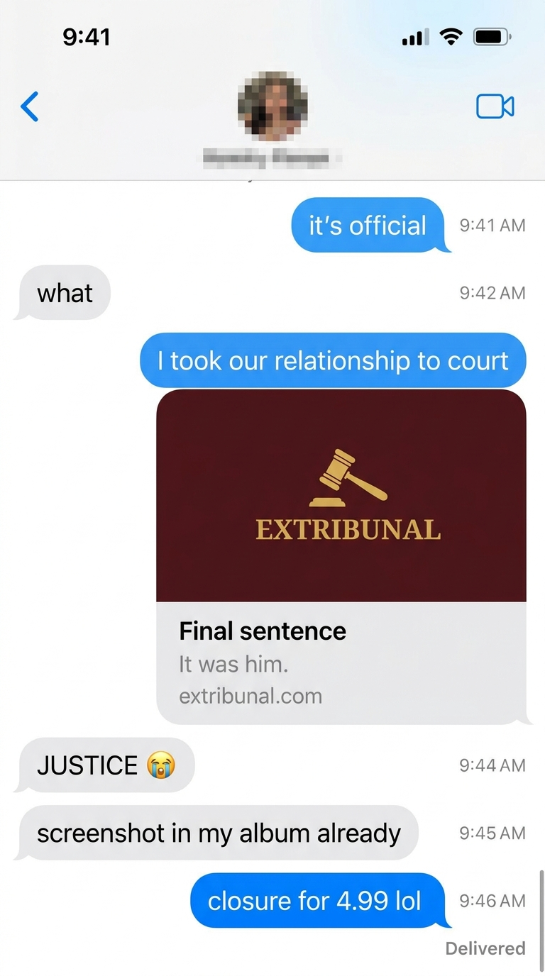 Verdict Extribunal partagé dans une conversation